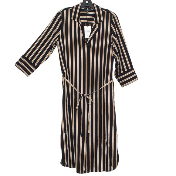 NWT 7 For All Mankind Shirtdress 3/4 Sleeve Quiet Luxury Button Midi Stripe XS - Picture 1 of 10